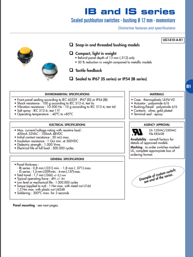 Технічна документація APEM IB & IS Series