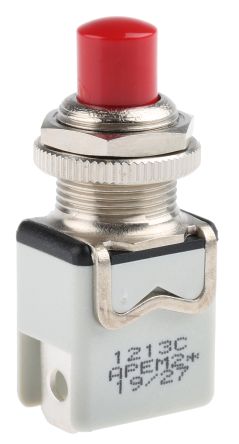 Apem 1213C6 кнопка, Ø 12 mm, momentary, NO, 2 A 250 VAC/24 VDC, red color