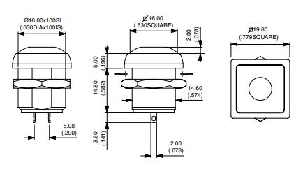Apem IRC3S412 кнопка, Ø 16 mm, Momentary (NO), blue actuator, 200 mA 48 VDC, IP67