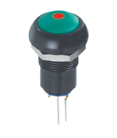 Apem IPR1SAD3L0S кнопка, Ø 12 mm, Latching OFF - ON, green actuator, red led, IP67