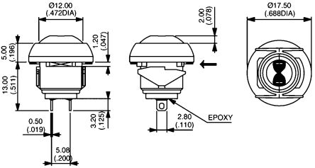 Apem IBP3SAD200 кнопка, Ø 12 mm, Momentary (NO), Snap-in, 400 mA 32 VAC - 100 mA 48 VDC , IP54