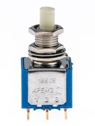 Apem 18545CD кнопка, Double pole, snap-in, ON - MOM, 100 mA 30 VDC
