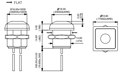 Apem IRC3F452 кнопка, Ø 16 mm, Momentary (NO), yellow actuator, 200 mA 48 VDC, IP67