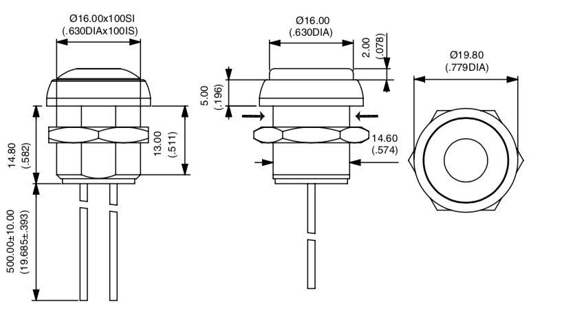 Apem IRR3F472 кнопка, Ø 16 mm, Momentary (NO), white actuator, 200 mA 48 VDC, IP67