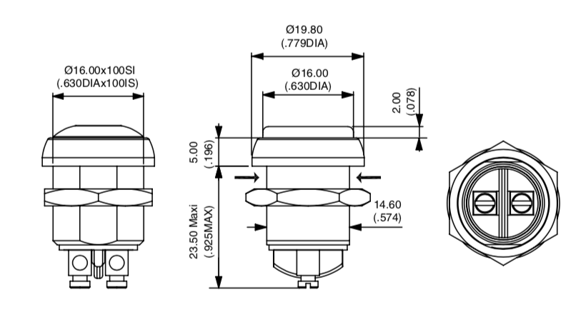 Apem IRR3V212 кнопка, Ø 16 mm, Momentary (NO), blue actuator, 4 A 48 VDC/ 2 A 250 VAC, IP67