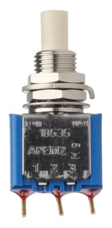 Apem 18535CD кнопка, Single pole, snap-in, ON - MOM, 100 mA 30 VDC