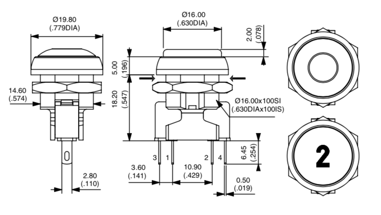 Apem IRR8Z222 кнопка, Ø 16 mm, Momentary (NC/NO), microswitch technology, black actuator, 5 A 250 VAC, IP67