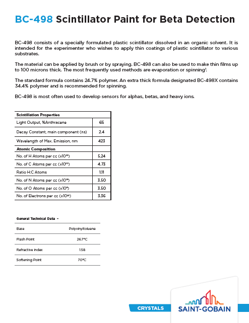 Технічна документація SGC BC-498 Scintillator Paint for Beta Detection