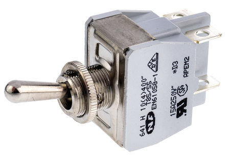 Apem 649H/2 Toggle Switch, DPST, On-Off-On, Panel Mount