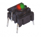 MEC 5GTH9208222 кнопка на друковану плату, Momentary NO, 2.0N, 50 mA 24 VDC, Through-hole,10 x 10 mm, red/green led, MIL-PRF-28855H, IP67