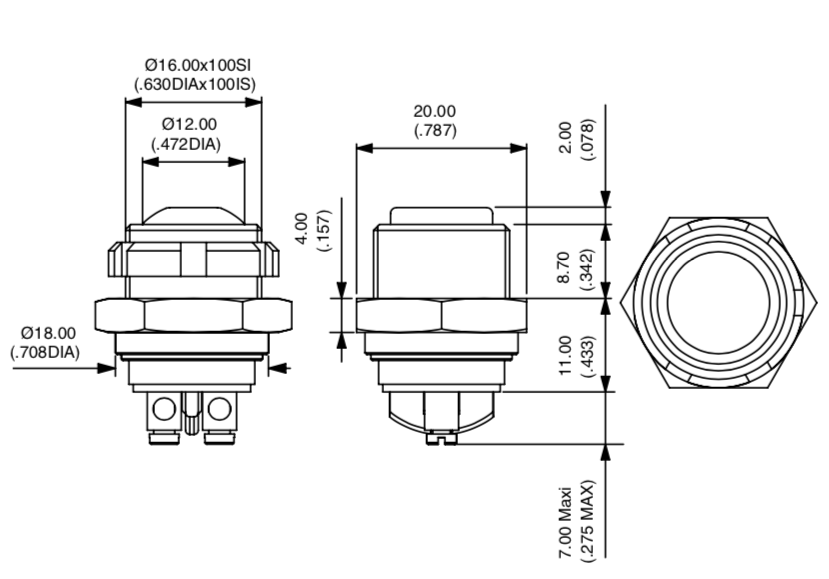 Apem IZNP3V22N кнопка, Ø 16 mm, Momentary (NO), black actuator, 4 A 48 VDC, IP67