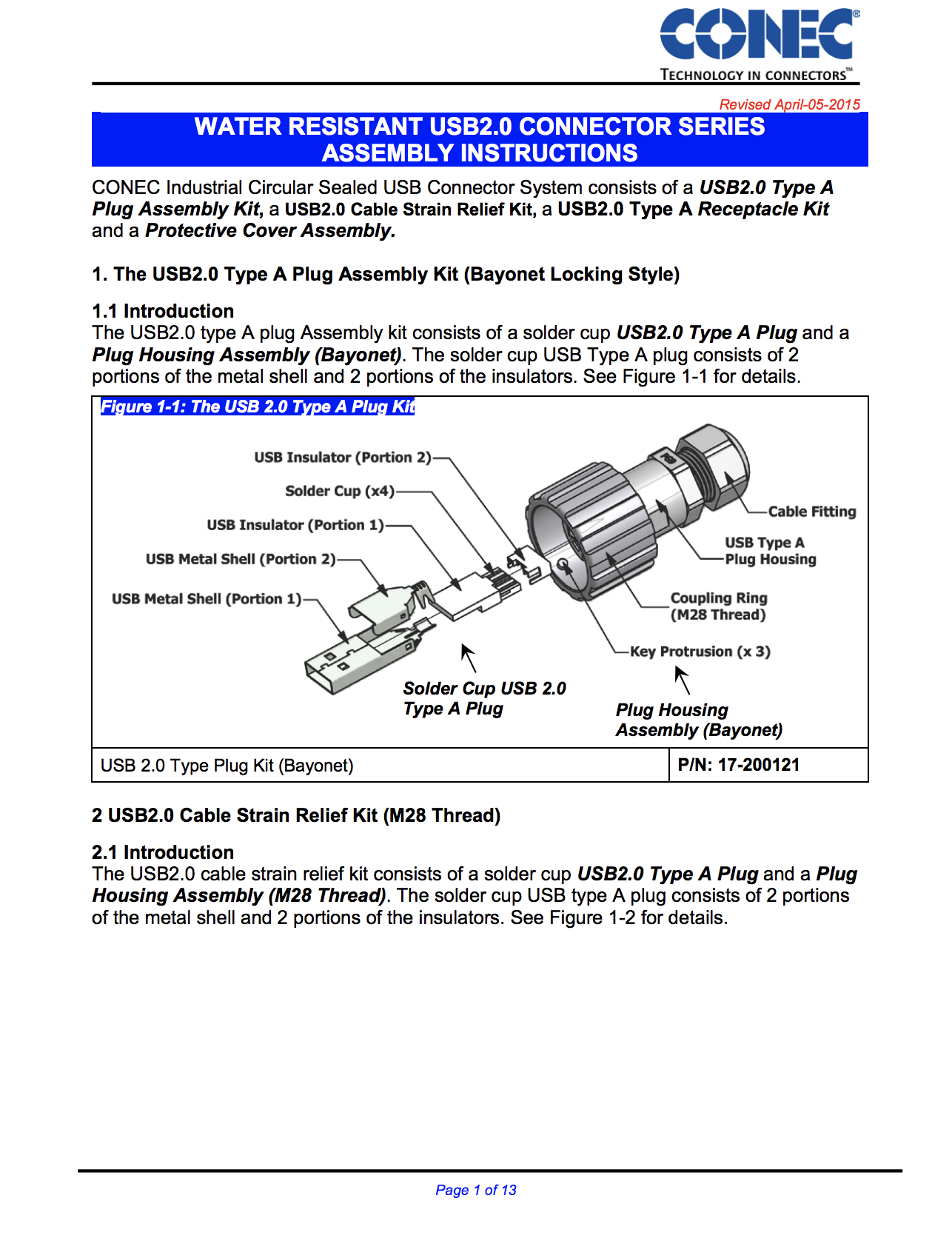 Conec IP67 USB2.0 Connector Series Assembly Instructions