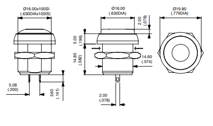 Apem IRR3S452 кнопка, Ø 16 mm, Momentary (NO), yellow actuator, 200 mA 48 VDC, IP67