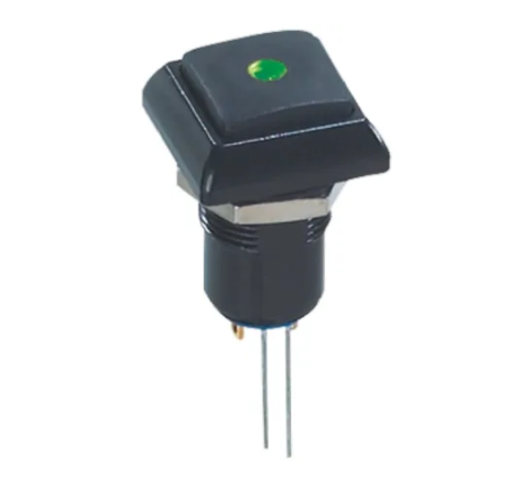 Apem IPC1SAD2L0G кнопка, Ø 12 mm, Latching OFF - ON, black actuator, green led, IP67