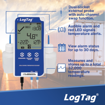 LogTag UTRED30-16 багатоканальний реєстратор температури, -40 до +99 °C, USB, LCD, IP61
