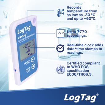 LogTag VaxTag реєстратор температури, -30 до +60 °C, LCD, IP65