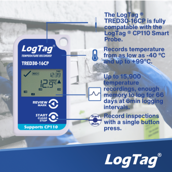LogTag TRED30-16CP Реєстратор температури, -40 до +99 °C, LCD, IP61