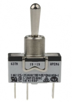 Apem 637H/2 тумблер, 1 pole,  MOM-OFF-MOM, 15A 250 VDC/VAC