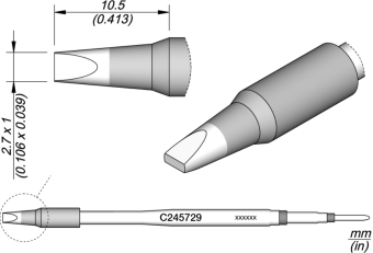 JBC C245729 паяльне жало, chisel, 2.7 x 1 mm