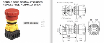 Apem A02ESH3B112IX0 кнопка аварійного відключення, 2NC + 1NO, Ø 22 mm, 3A 250VAC / 2A 30VDC