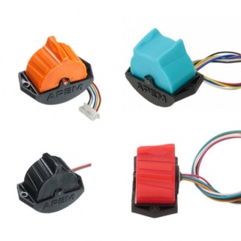 Apem серія джойстиків HR Series- Friction Hold, 1 axis, Hall Effect, Analog outputs, IP68, 11 detents