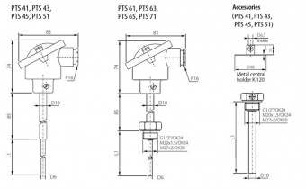 Sensit серія PTS 41 датчик температури, Pt 100/3850, -50 °C до +400 °C, 50-400 мм, IP 54