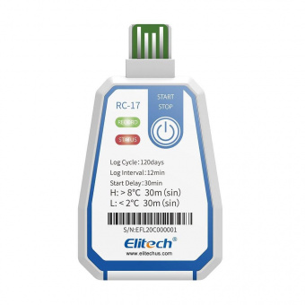 Elitech RC-17 реєстратор температури, -30 до +70 °C, Single-use, USB, PDF, IP67