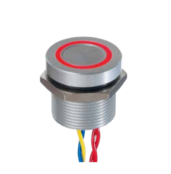 Apem PBAR9AFB000A3A п'єзокнопка, 19mm, NO, 200mA 24 VAC/DC, illum. Red/green/blue, 5 VDC, IP69K, 50 millions cycles, Stainless steel 316L