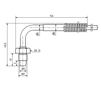 Sensit TG 50 контактний, датчик температури під прямим кутом з зовнішньою різьбою, нержавіюча сталь, TSiC, DALLAS, -50 до +350 °C, 1м