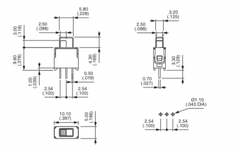 Apem TG39P000050 повзунковий перемикач, 0,4 VA 20 VAC/VDC, ON-OFF-ON, washable