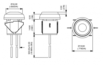Apem IQR3F432 кнопка, Ø 16 mm, Momentary (NO), Snap-in, green actuator, 200 mA 48 VDC, IP54