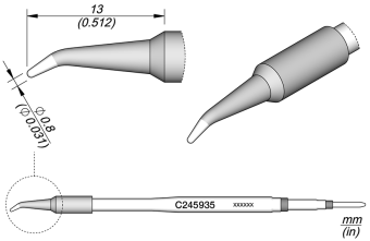 JBC C245935 паяльне жало, conical bent, Ø 0,8 mm