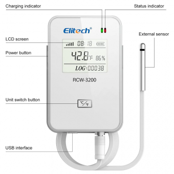 Elitech RCW-3200 THE реєстратор температури та вологості LoraWAN, -40 до +80 °C, Multi-Use, LCD, IP65