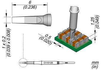 JBC C115125 паяльне жало, chisel, 1 x 0,2 mm