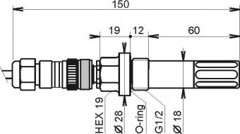 Comet T3419P датчик температури та вологості, 1ch, up to 25 bars, -30 to +105 °C, 0 to 100% RH, RS485, LCD, 1m cable