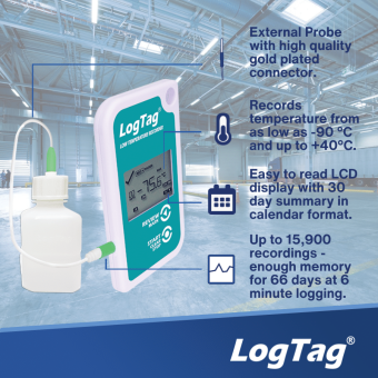 LogTag TREL30-16CP реєстратор температури з зовнішнім сенсором, -80 до +40 °C, Multi-Use, LCD, IP61