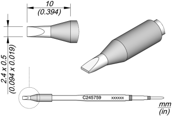 JBC C245759 паяльне жало, chisel, 2,4 x 0,5 mm, HT