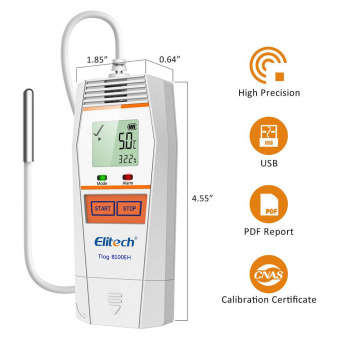 Elitech Tlog B100EH реєстратор температури та вологості, -40 до +85 °C, Multi-Use, PDF, USB, Bluetooth, LCD, IP65