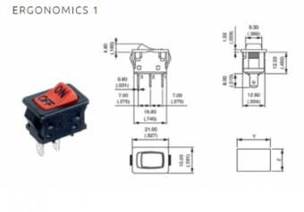 Apem FMC88A2200000 клавішний перемикач, 10 A, 250 VAC, ON - OFF - MOM