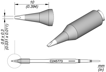JBC C245773 паяльне жало, chisel, 0,8 x 0,3 mm