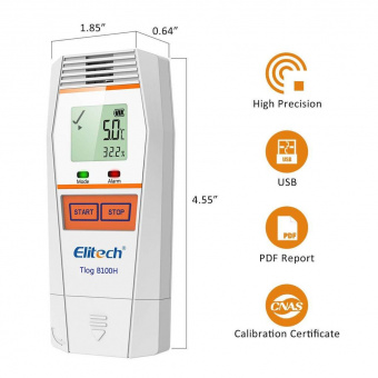 Elitech Tlog B100H реєстратор температури та вологості, -30 до +70 °C, Multi-Use, PDF, USB, Bluetooth, LCD, IP65