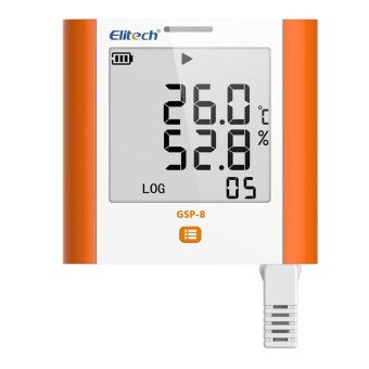 Elitech GSP-8-TH реєстратор температури та вологості, -40 до +85 °C, 1 до 99%RH, Multi-Use, Auto-PDF, USB, LCD