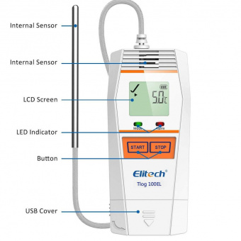 Elitech Tlog 100EL реєстратор температури, -196 до +150 °C, Multi-Use, PDF, USB, LCD, IP65