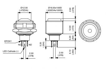Apem IZMR3S42N кнопка, Ø 16 mm, Momentary (NO), black actuator, 200 mA 48 VDC, IP67