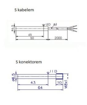 Sensit PSI 061 312 S індуктивний датчик наближення, 1mm, NPN NC, 3-wire, Case Ø 6.5mm, 50 Hz, 0 - 30 VDC, IP 68, 2m cable