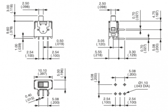 Apem TG36W000000 повзунковий перемикач, 0,4 VA 20 VAC/VDC, ON-ON, horizontal mounting