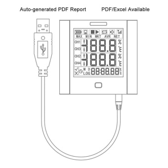 Elitech GSP-8-THE реєстратор температури та вологості з кабелем, -40 до +85 °C, 1 до 99%RH, Multi-Use, Auto-PDF, USB, LCD