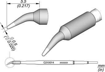 JBC C210014 паяльне жало, сonical bent, Ø 0,5 mm