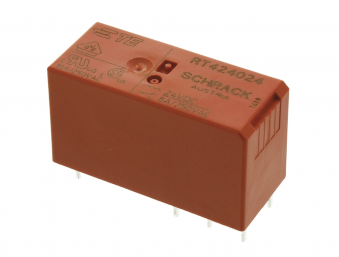 TE Connectivity RT424024 6-1393243-8 реле на монтажну плату, 24VDC Coil Non-Latching, DPDT, 8A, PCB Mount, 2 Pole