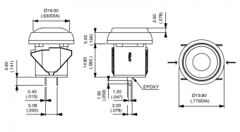 Apem IQR3S412 кнопка, Ø 16 mm, Momentary (NO), Snap-in, blue actuator, 200 mA 48 VDC, IP54
